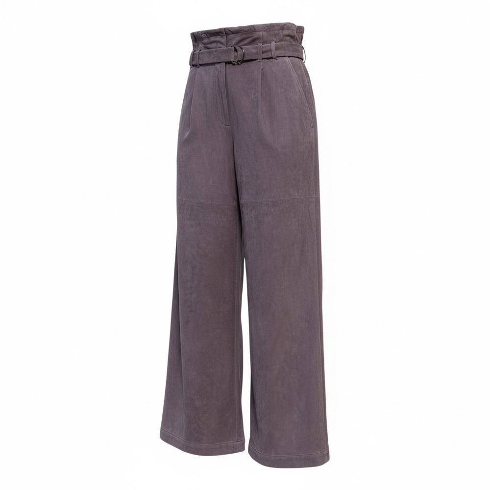 Brunello Cucinelli NWT $6900 Gray Suede Wide Leg Pants 40 IT 4 US